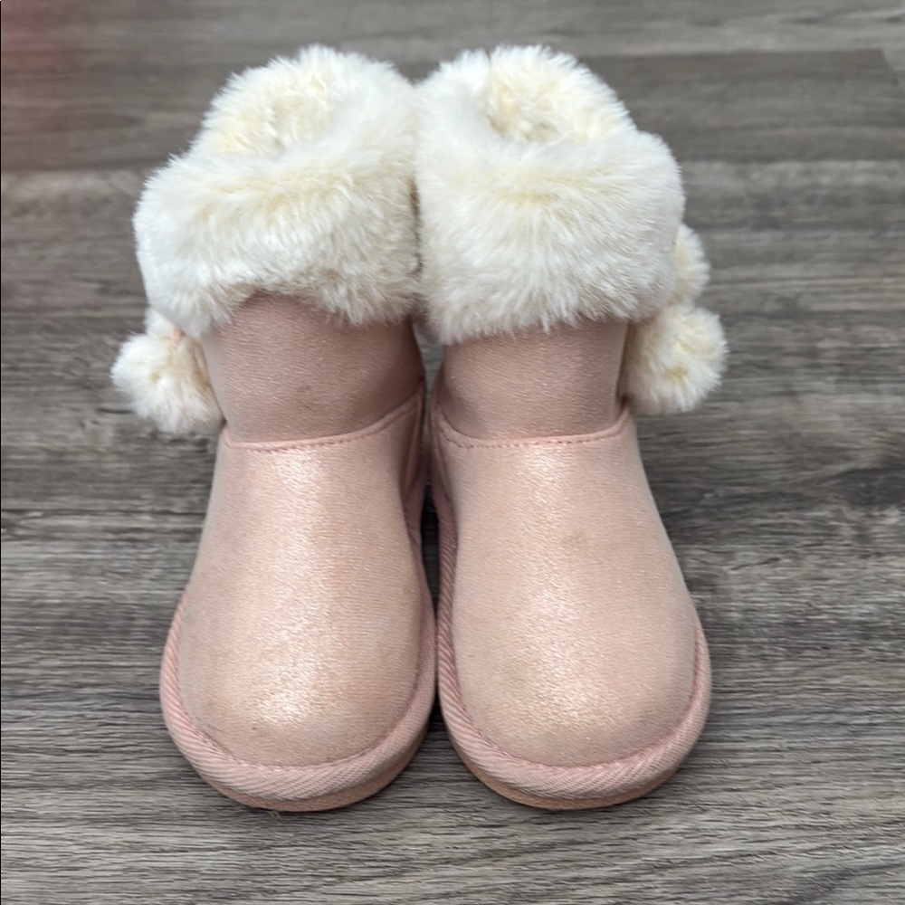Pink and White Cozy Fur-Trimmed Boots